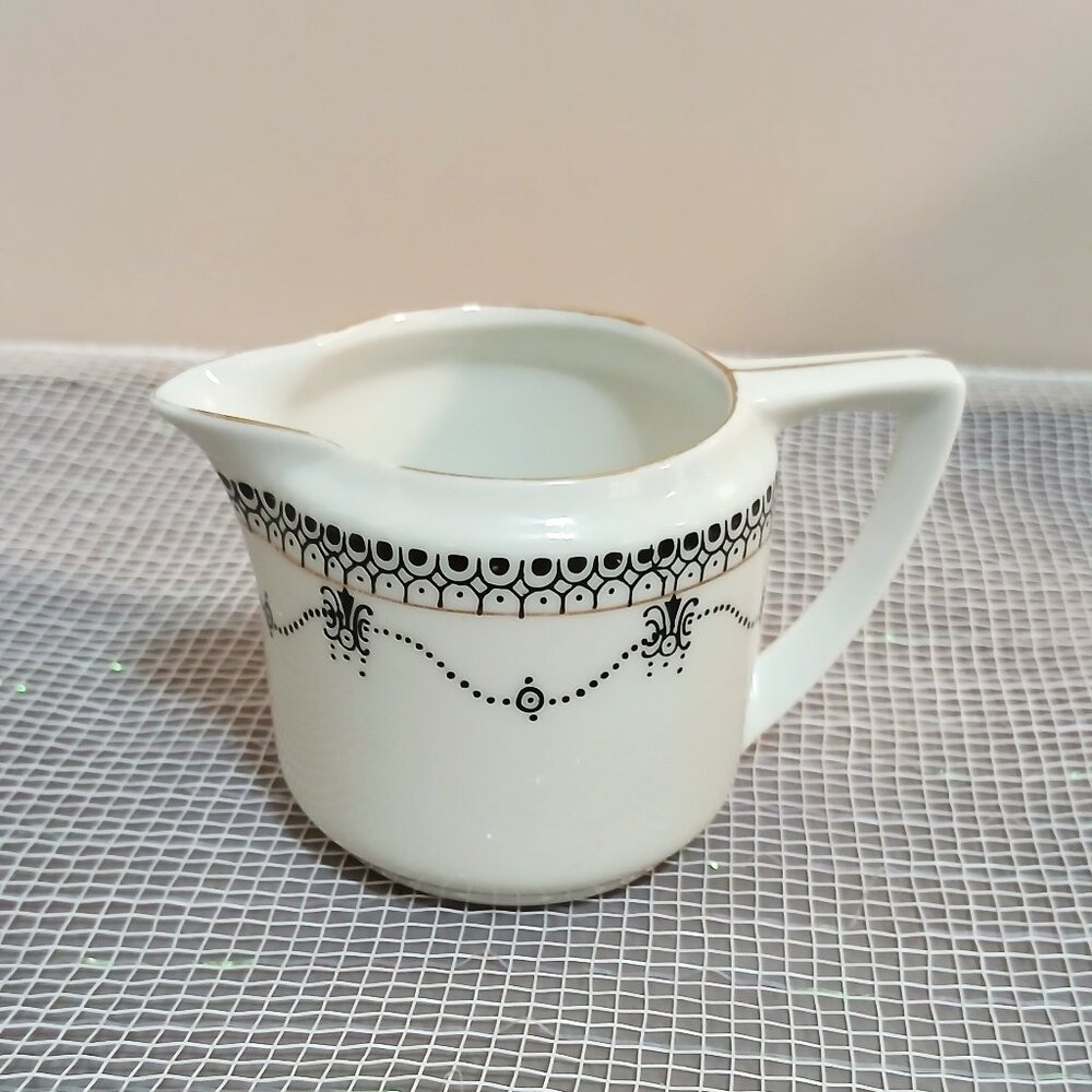 OKWAN China Mini Creamer-White w/Black Scroll Hand Painted-Pattern OKW1